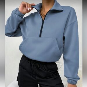 SHEIN Dusty Blue Cropped Half Zip Sweatshirt – Women’s Medium